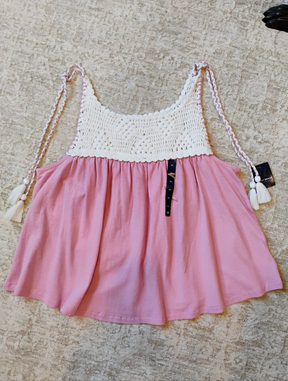 NWT XS Lucky Brand Mauve Crocheted Tank Top Festival Wear NEW